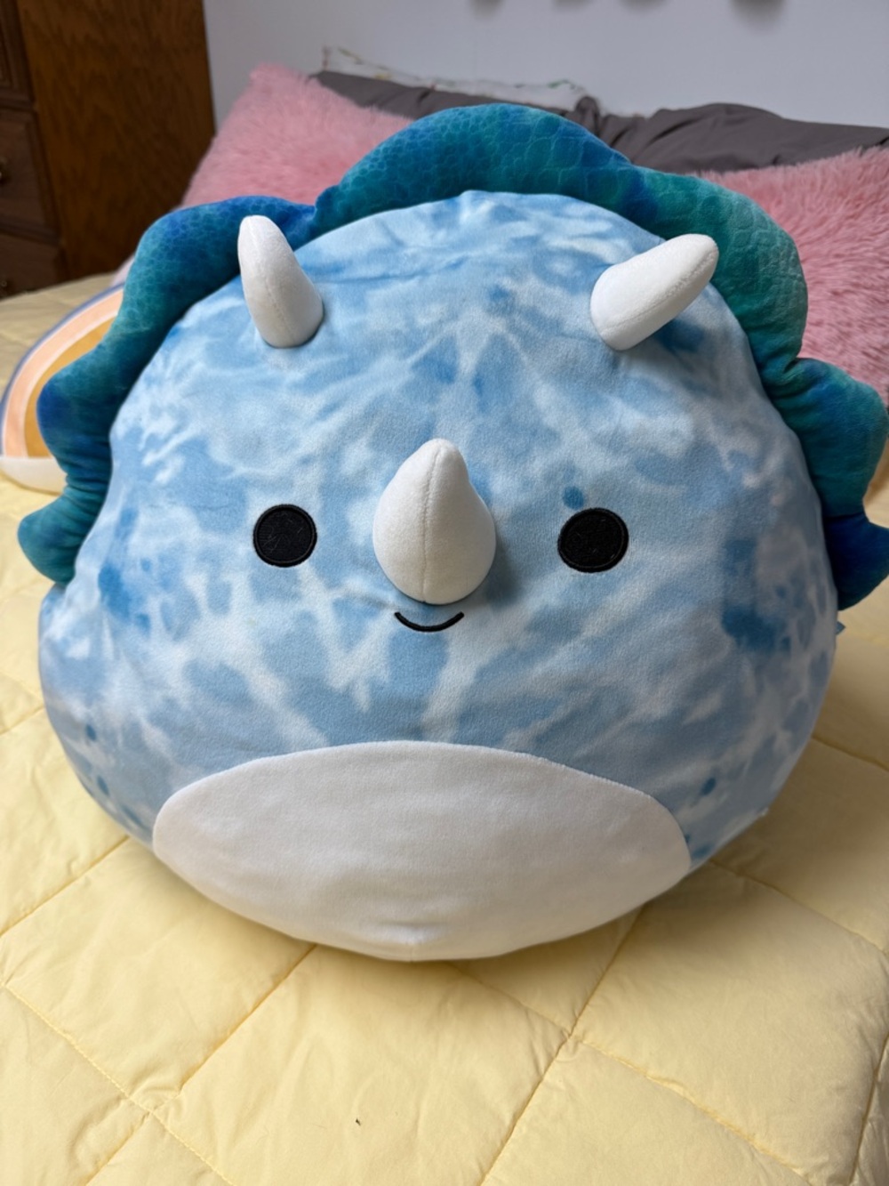 Blue Plush Triceratops Decorative Pillow - Soft Dino Accent